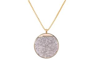 Bevilles Yellow Stainless Steel Pave Crystal Disc Necklace Pendant