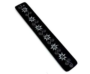 Black Stone Flat Ash Catcher - Flower Print - Incense Stick Holder