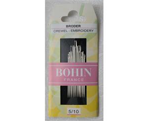 Bohin Crewel Embroidery Needles Sizes 5 to 10 Assorted Pack of 15