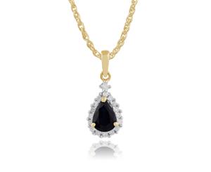 Classic Round Sapphire & Diamond Cluster Pendant in 9ct Yellow Gold