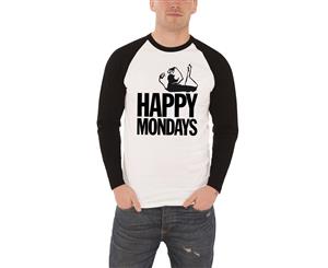 Happy Mondays T Shirt Mens Band Logo Official Baseball Shirt - White