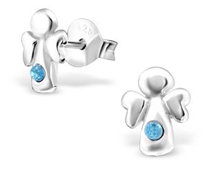 Kids Silver Angel Aqua Bohemica Ear Studs