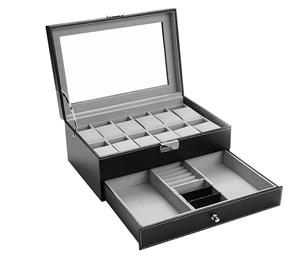 Leather watch box black display case Storage Australia mens jewellery box