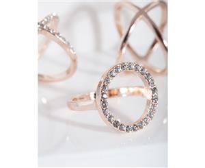 Lovisa Rose Gold Open Diamante Ring 3 Pack