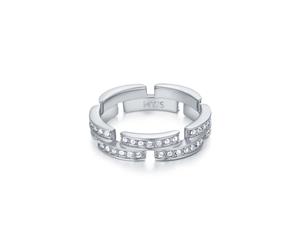 Maillon Double Link Ring with Swarovski Crystals Rhodium Plated