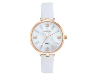 Mestige Women's 34mm Grace Leather Watch w/ Swarovski Crystals - White/Rose Gold