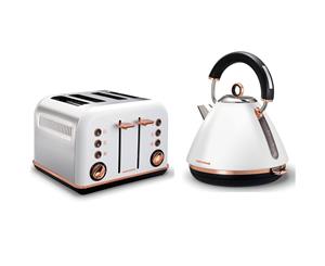 Morphy Richards White Accents Rose Gold 1.5L Pyramid Kettle and 4 Slice Toaster