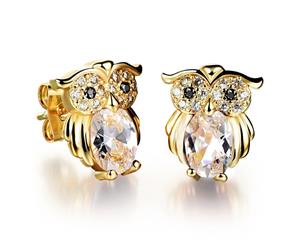 Prof Owl Stud Earrings-Gold/Clear