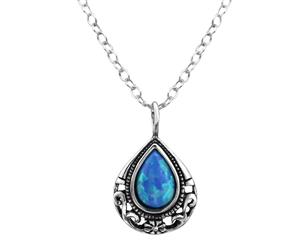 Silver Teardrop Necklace Pacific Blue With Faux Opal