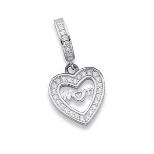 Silver Your Story Mum in Cubic Zirconia Heart Drop Charm