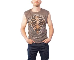 Spiral Direct Mens T Shirt Super Bad Carved Ribcage Metal Gothic Sleeveless - Grey