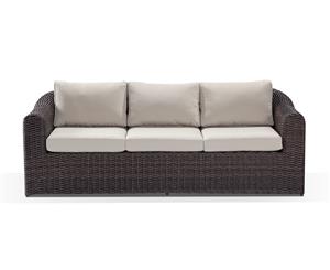 Subiaco 3 Seater Outdoor Wicker Lounge - Outdoor Wicker Lounges - Chestnut Brown/Latte cushion