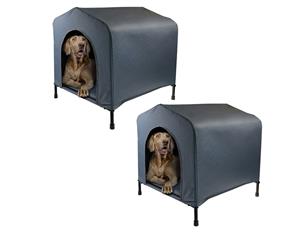 2PK Paws & Claws 102cm Steel Frame Elevated Pet Large Dog House w/ Cushion Grey