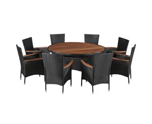 9 Piece Outdoor Dining Set Poly Rattan and Acacia Wood Black Garden