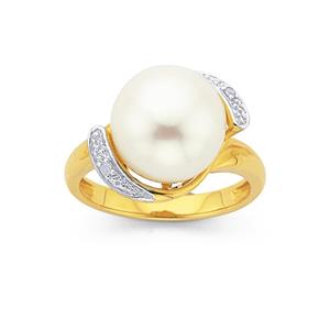 9ct Gold Cultured Fresh Water Pearl & Diamond Ring