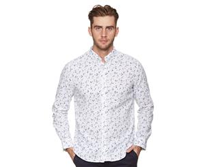 Ben Sherman Men's Printed Linen Long Sleeve Shirt - White