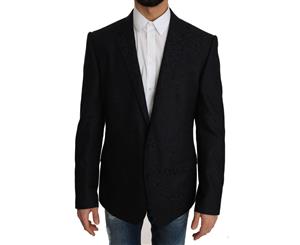 Dolce & Gabbana Blue Jacquard Slim Floral Blazer