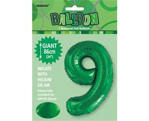 Emerald Green 9 Numeral Foil Balloon 86cm