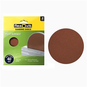 Flexovit 178mm 40 Grit All Surface Orbital Sanding Disc - 5 Pack