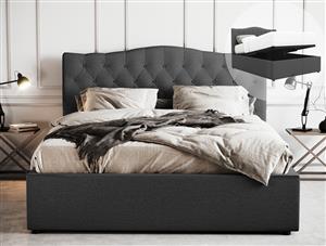 King Size Gas Lift Fabric Bed Frame (Gabrielle Collection Charcoal)