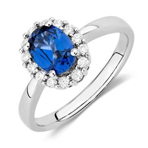 Online Exclusive - Ring with Created Sapphire & 1/4 Carat TW of Diamonds in 10ct White Gold