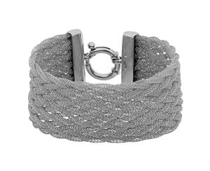 Plated Sterling Silver Braided Mesh Bracelet 7.75" - White