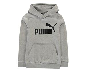 Puma Kids Logo Hoodie Hoody Hooded Top - Grey Long Sleeve Cotton Regular Fit - Grey