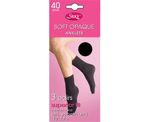 Silky Womens/Ladies Opaque 40 Denier Ankle Highs (3 Pairs) (Black) - LW187