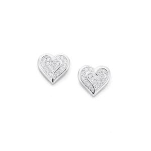 Silver Christmas Heart of Love Cubic Zironia Stud Earrings