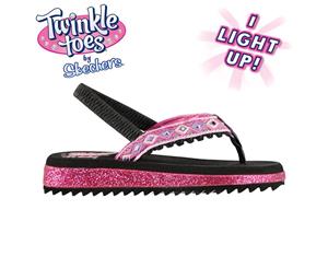 Skechers Kids Girls Twinkle Toes Flip Flops Flat Sandals Strap Toe Post - Black/Hot Pink