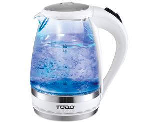 TODO 1.5L Glass Cordless Kettle Electric Blue Led Light 360 Clear Jug White