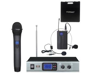 Wireless Microphone Vhf Dual Channel Handheld + Headset Mic Case Tc-Hl28A