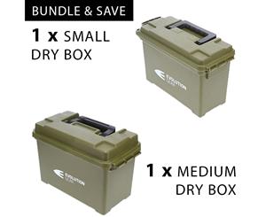 1 x Medium & 1 x Small Dry Case Weatherproof Box / Dry Box in Olive Drab