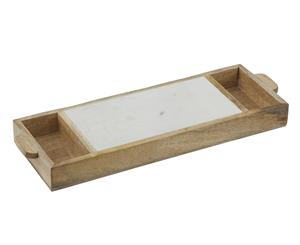 Academy Eliot Marble Mango Wood Serving Tray Caddy with Handle Natural/White