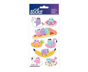 American Crafts - Sticko - Dimensional Stickers - Sloths In Floaties