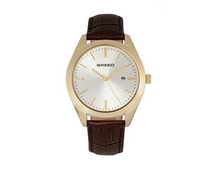 Breed Louis Leather-Band Watch w/Date - Gold/Brown/Silver