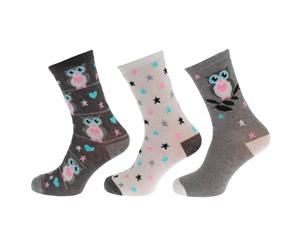 Cottonique Womens/Ladies Cotton Rich Novelty Patterned Socks (3 Pairs) (Grey Owl) - W524