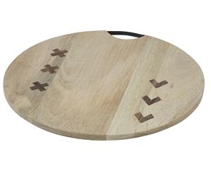 D&W-Taste Limerick Mango Acacia Leather Round Serving Board Natural/Black