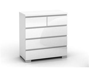 Elara High Gloss 5 Drawer Chest Storage Cabinet Slanted Drawers No Handles Bedroom Organiser - White