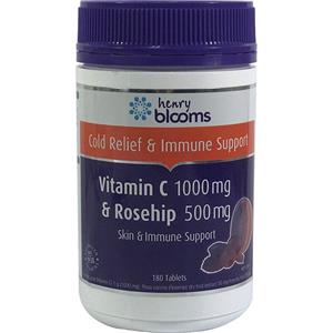 Henry Blooms Vitamin C 1000mg (asorbic acid) + Rosehip 500mg 180 Tablets