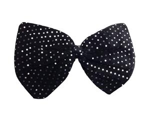 Large Bow Tie Sequin Polka Dots Bowtie Big King Size Party Unisex Costume - Black (with silver polka dots) - Black (with silver polka dots)