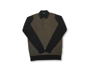 Men's John Smedley Knitted Polo In Brown/Orange Jacquard Design