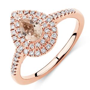 Sir Michael Hill Designer Fashion Ring with Morganite & 1/4 Carat TW of Diamonds in 10ct Rose Gold