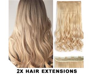 2Pcs Medium Blonde 22" High Grade Synthetic Hair Clip-In Hair Extension 5 Clips 2X