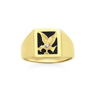 9ct Gold Onyx & Diamond Eagle Ring