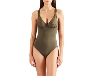 Aubade PS56 Women's Douceur De Reve Padded Underwired Costume One Piece Swimsuit - Khaki Green