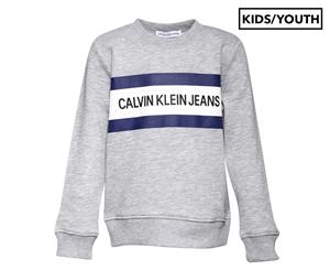 Calvin Klein Boys' Box Logo Sweatshirt - Light Grey Heather/White/Blue