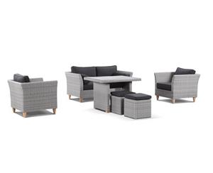 Carolina 2+1+1 Outdoor Lounge & Dining Table Setting - Outdoor Wicker Lounges - Brushed Grey and Denim cushion