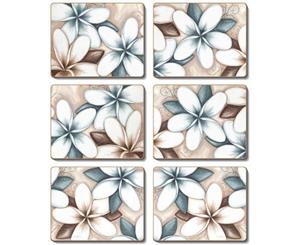 Country Inspired Kitchen OCEAN FRANGIPANI Cinnamon Cork Back Coasters Set 6 New