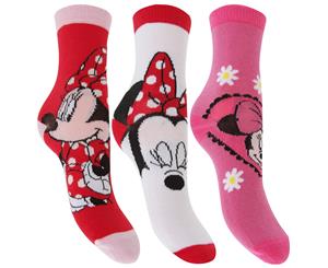 Disney Minnie Mouse Childrens Girls Official Patterned Socks (Pack Of 3) (Red/White/Pink) - K280